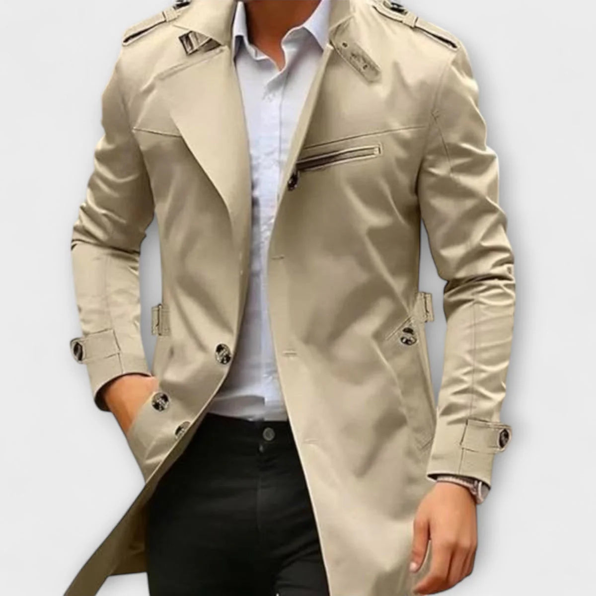 Herren-Komfort-Trenchcoat mit Knopfverschluss